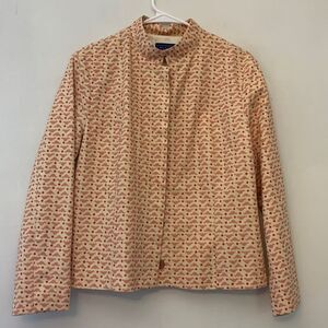 J McLaughlin cream colored blazer with pink & orange design Size 14
